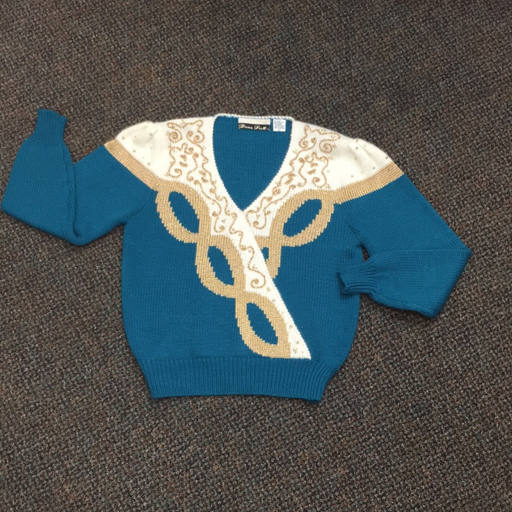 90’s Dana Scott ugly Christmas/ New Year’s v neck sweater